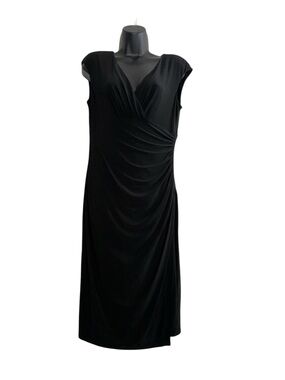 American Living Little Black Dress Faux Wrap Ruched Side Size 10 Bodycon